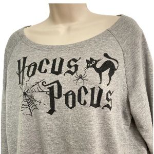 HOCUS POCUS Halloween Gray Sweatshirt Black Cat Spider Web Womens Large